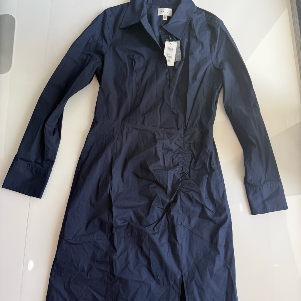 Milly Midnight Blue Ruched Shirt Dress